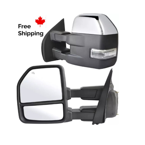 Towing Mirrors fit for 2015 2016 2017 2018 2019 2020 Ford F150 Pickup Truck with Temperature Sensor Turn Signal Lights Puddle Lights Auxiliary Lamp Power Heated Chrome Cap 22-Pin Plug