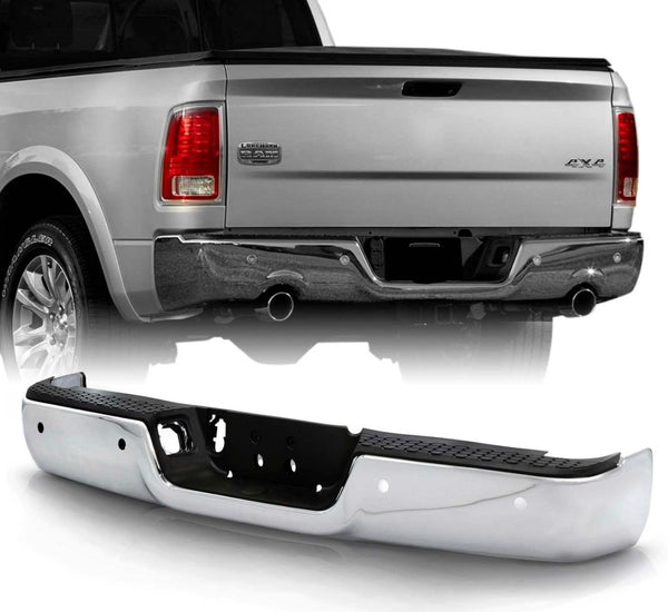 NEW Steel Rear Bumper Face Bar for 2009-2018 Dodge Ram 1500 Series CH1103122 w/o dual exhaust with Sensor holes