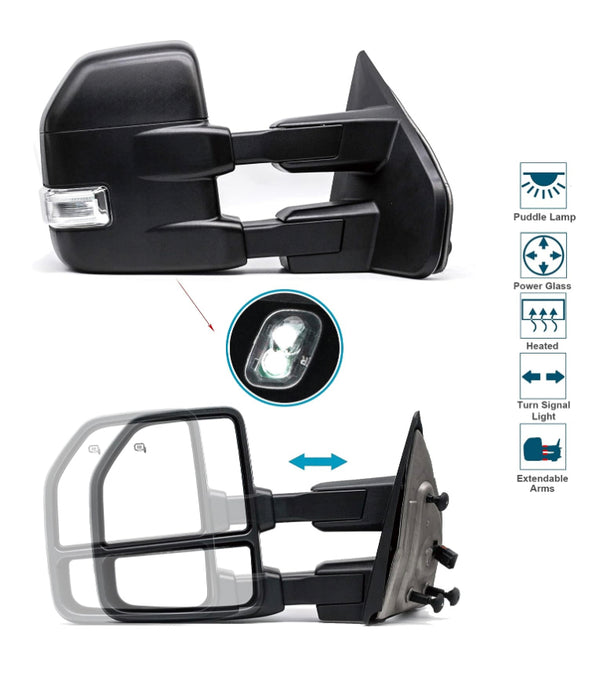 Towing mirrors for Ford F-150 2007 - 2014 Power, heated , Marker light turn signal. Puddle lights .