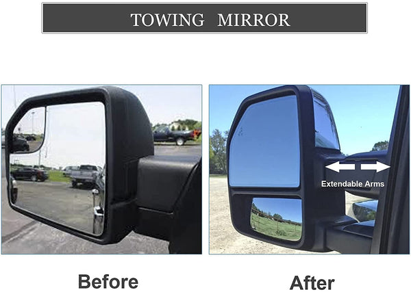 Towing mirrors for Ford F-150 2015 - 2020 8 Pins connector power heated Smoked turn signal Black painted Cap.