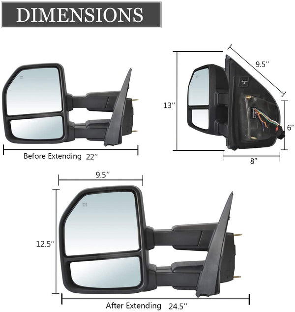 Towing mirrors for Ford F-150 2015 - 2020 8 pins power, heated, turn signal